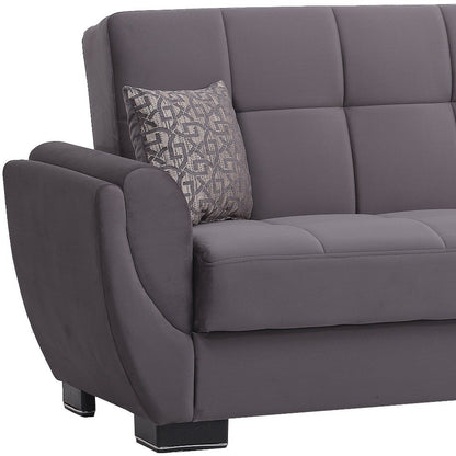 93" Gray Microfiber Convertible Futon Sleeper Sofa And Toss Pillows With Storage