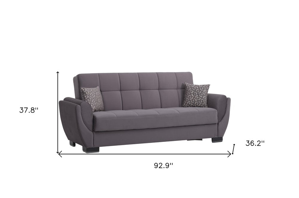 93" Gray Microfiber Convertible Futon Sleeper Sofa And Toss Pillows With Storage