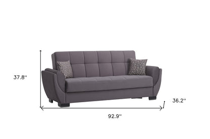 93" Gray Microfiber Convertible Futon Sleeper Sofa And Toss Pillows With Storage