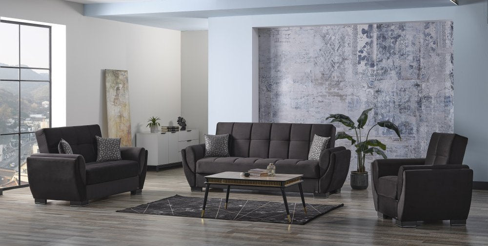 93" Black Microfiber Convertible Futon Sleeper Sofa And Toss Pillows With Storage