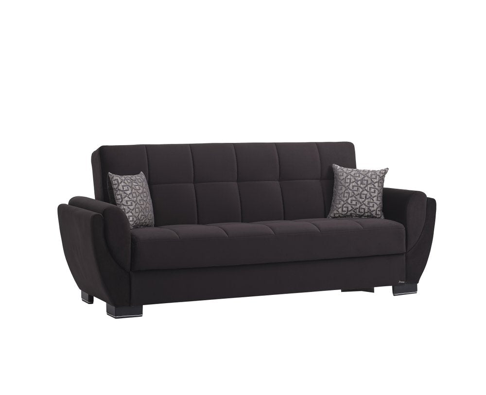 93" Black Microfiber Convertible Futon Sleeper Sofa And Toss Pillows With Storage