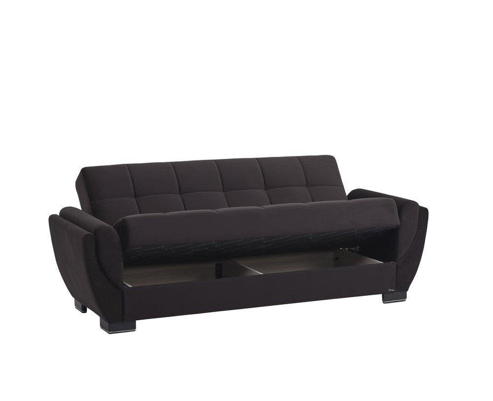 93" Black Microfiber Convertible Futon Sleeper Sofa And Toss Pillows With Storage