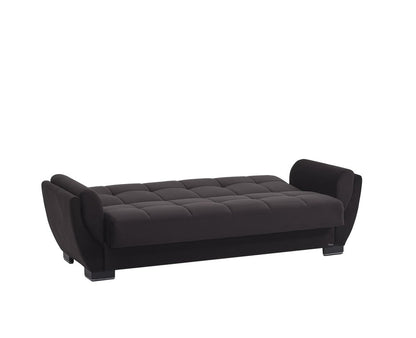 93" Black Microfiber Convertible Futon Sleeper Sofa And Toss Pillows With Storage
