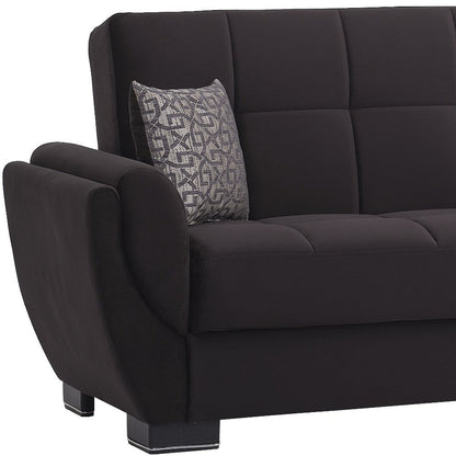 93" Black Microfiber Convertible Futon Sleeper Sofa And Toss Pillows With Storage