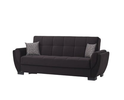 93" Black Microfiber Convertible Futon Sleeper Sofa And Toss Pillows With Storage