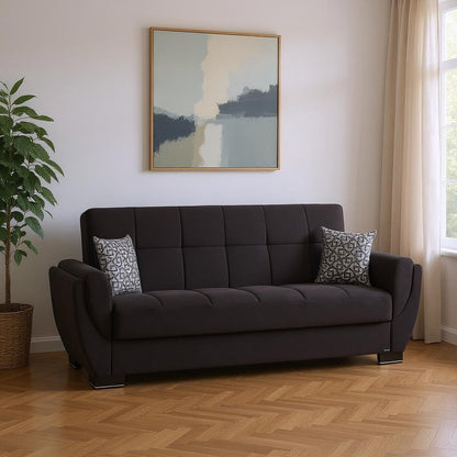 93" Black Microfiber Convertible Futon Sleeper Sofa And Toss Pillows With Storage