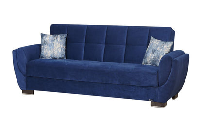 93" Blue Microfiber Convertible Futon Sleeper Sofa And Toss Pillows With Storage