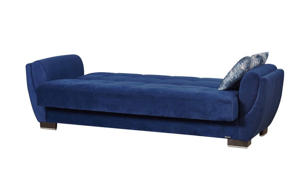 93" Blue Microfiber Convertible Futon Sleeper Sofa And Toss Pillows With Storage