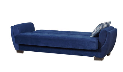 93" Blue Microfiber Convertible Futon Sleeper Sofa And Toss Pillows With Storage