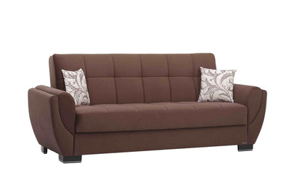 93" Brown Microfiber Convertible Futon Sleeper Sofa And Toss Pillows With Storage