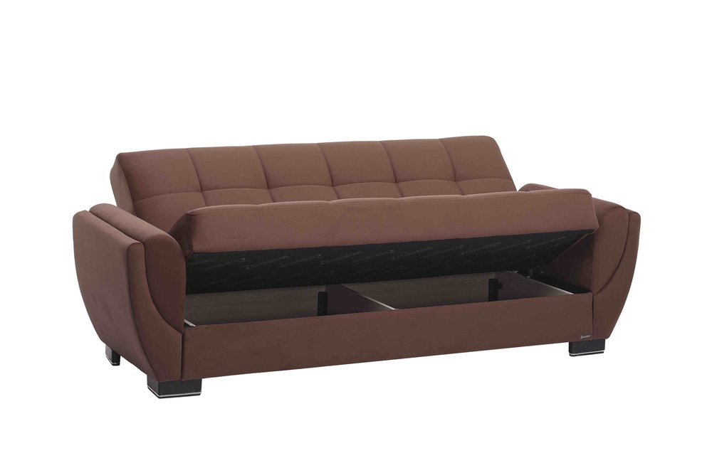 93" Brown Microfiber Convertible Futon Sleeper Sofa And Toss Pillows With Storage