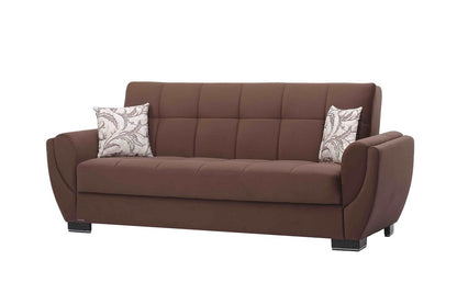 93" Brown Microfiber Convertible Futon Sleeper Sofa And Toss Pillows With Storage