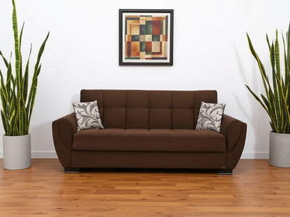 93" Brown Microfiber Convertible Futon Sleeper Sofa And Toss Pillows With Storage