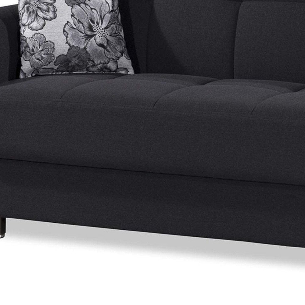 93" Dark Blue Chenille Convertible Futon Sleeper Sofa And Toss Pillows With Storage