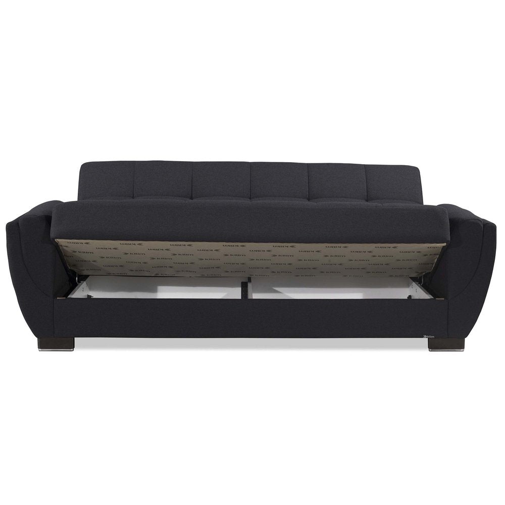 93" Dark Blue Chenille Convertible Futon Sleeper Sofa And Toss Pillows With Storage