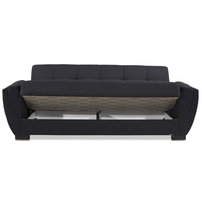 93" Dark Blue Chenille Convertible Futon Sleeper Sofa And Toss Pillows With Storage