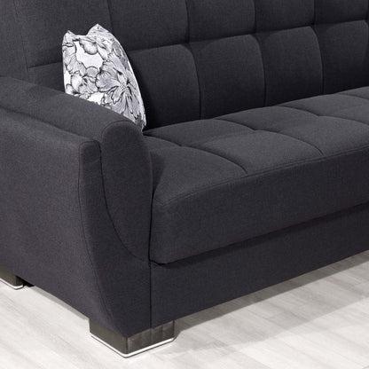 93" Dark Blue Chenille Convertible Futon Sleeper Sofa And Toss Pillows With Storage