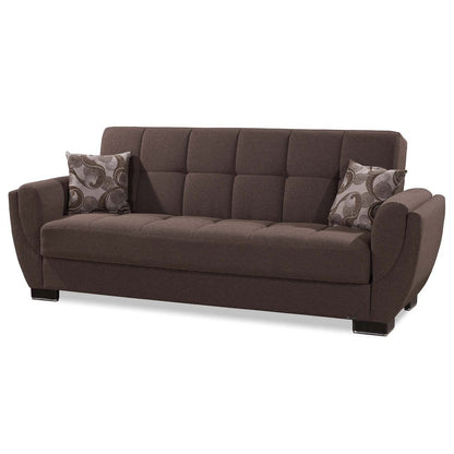 93" Brown Chenille Convertible Futon Sleeper Sofa And Toss Pillows With Storage