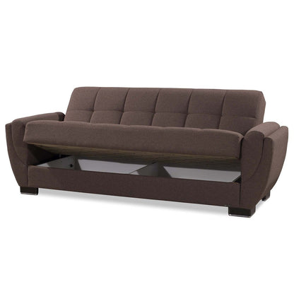 93" Brown Chenille Convertible Futon Sleeper Sofa And Toss Pillows With Storage