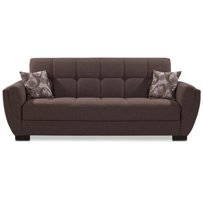 93" Brown Chenille Convertible Futon Sleeper Sofa And Toss Pillows With Storage