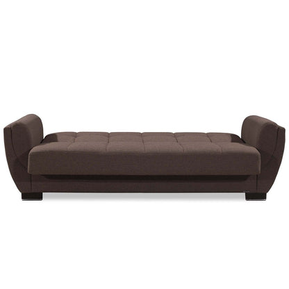 93" Brown Chenille Convertible Futon Sleeper Sofa And Toss Pillows With Storage