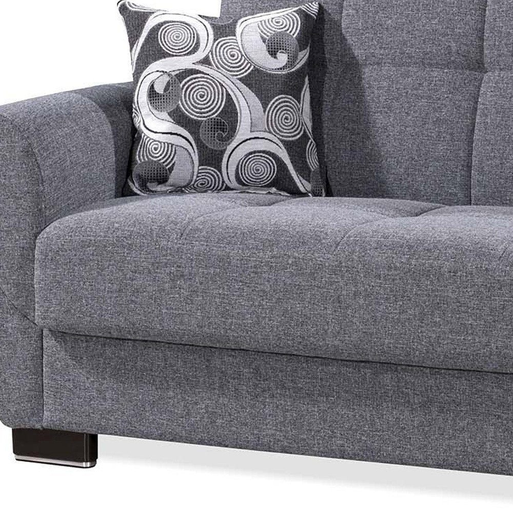 93" Gray Chenille Convertible Futon Sleeper Sofa And Toss Pillows With Storage
