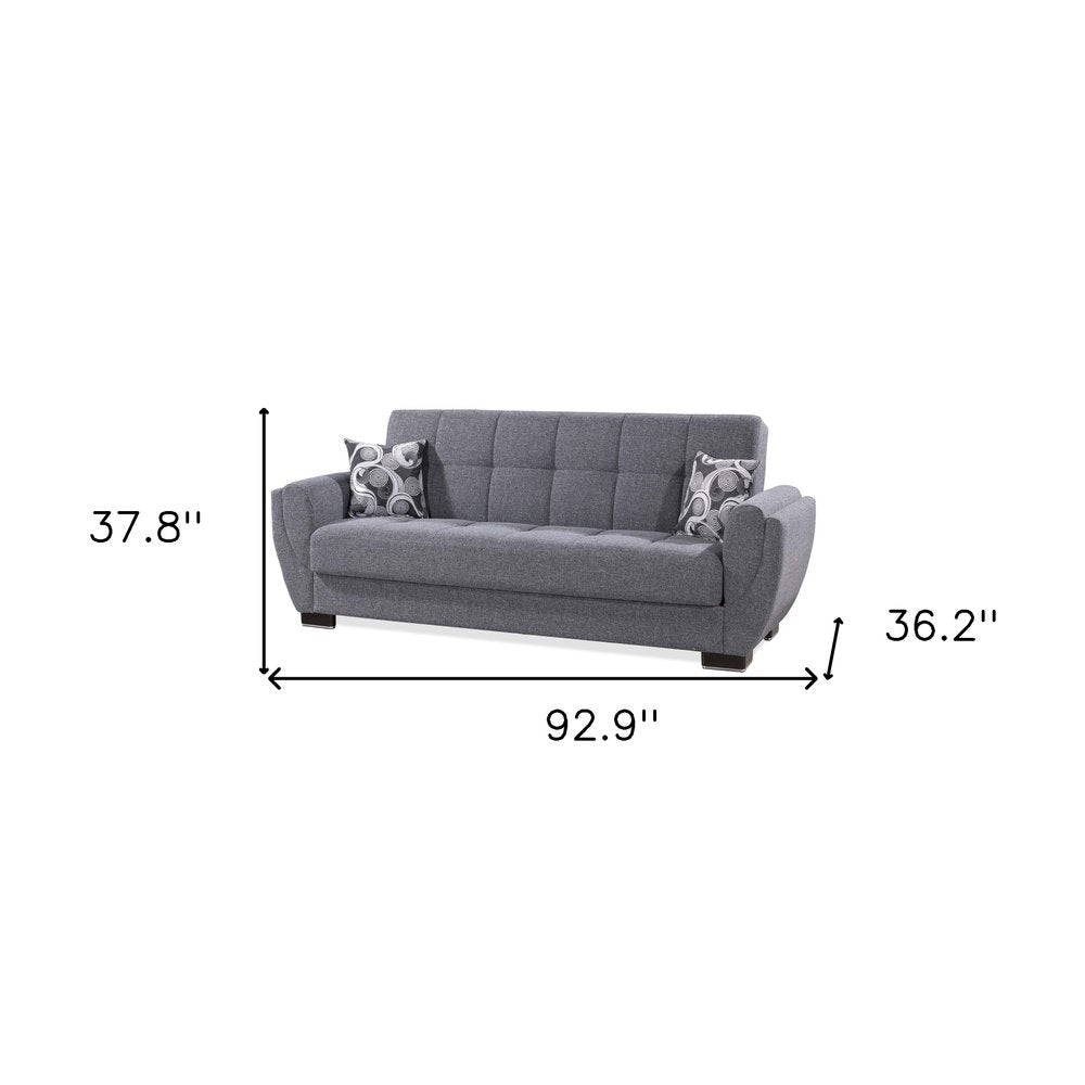 93" Gray Chenille Convertible Futon Sleeper Sofa And Toss Pillows With Storage