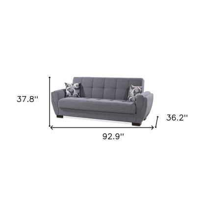 93" Gray Chenille Convertible Futon Sleeper Sofa And Toss Pillows With Storage