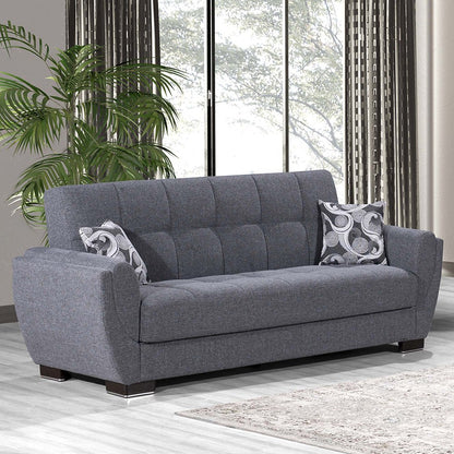 93" Gray Chenille Convertible Futon Sleeper Sofa And Toss Pillows With Storage