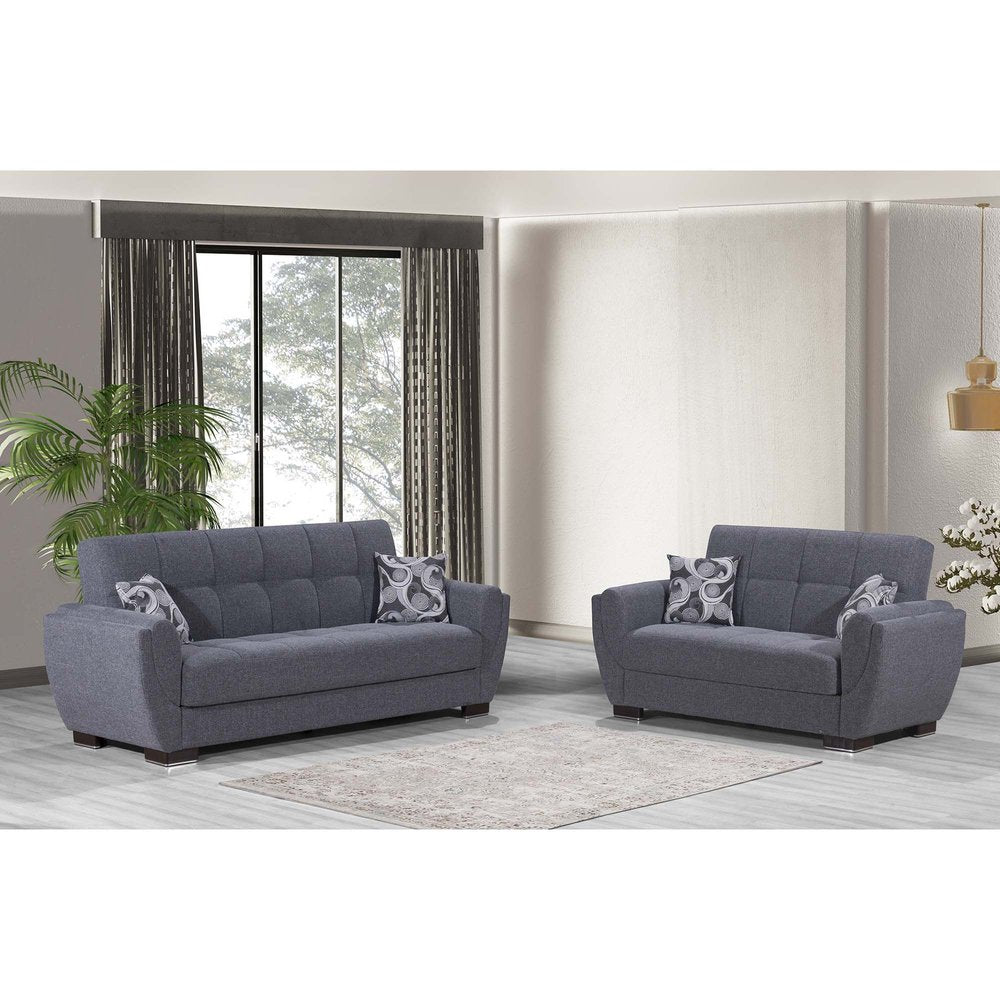 93" Gray Chenille Convertible Futon Sleeper Sofa And Toss Pillows With Storage