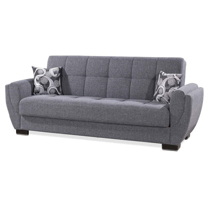 93" Gray Chenille Convertible Futon Sleeper Sofa And Toss Pillows With Storage