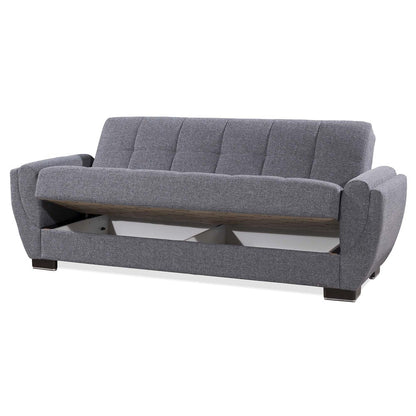 93" Gray Chenille Convertible Futon Sleeper Sofa And Toss Pillows With Storage