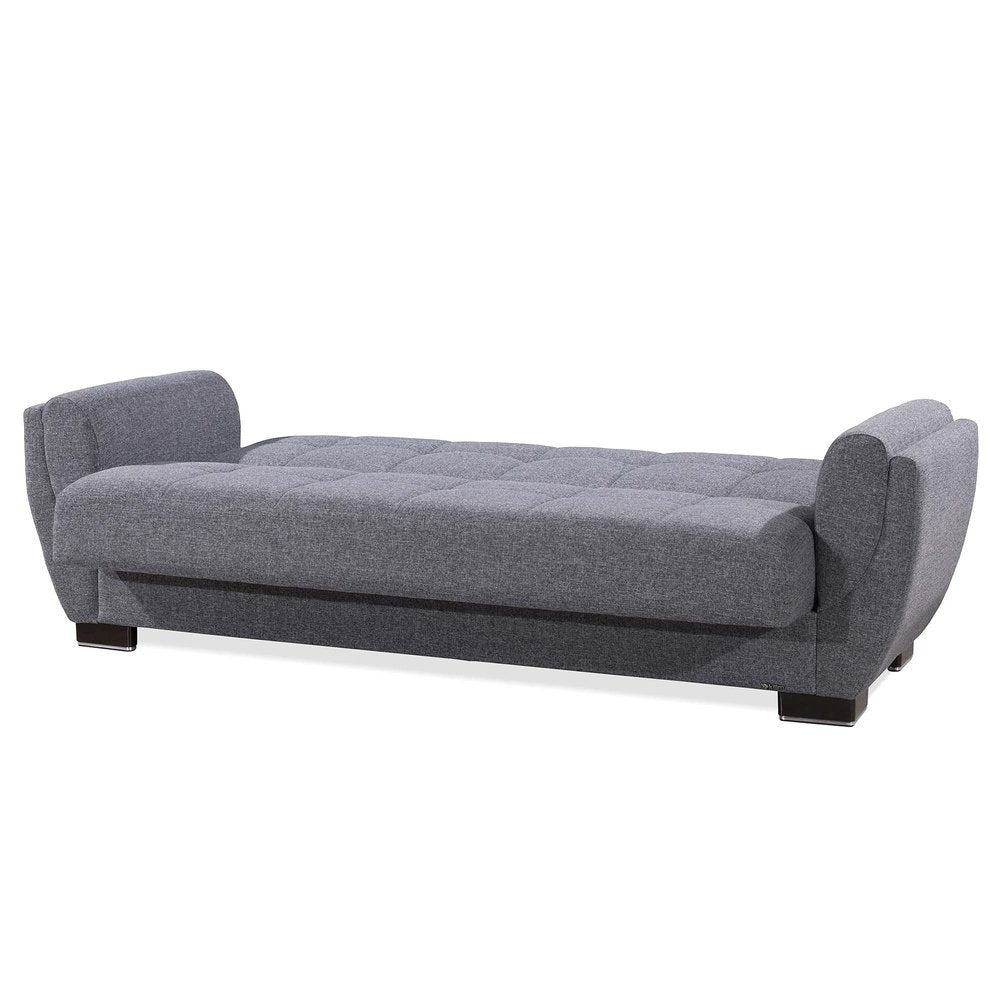 93" Gray Chenille Convertible Futon Sleeper Sofa And Toss Pillows With Storage