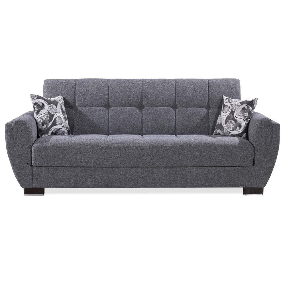 93" Gray Chenille Convertible Futon Sleeper Sofa And Toss Pillows With Storage