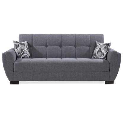 93" Gray Chenille Convertible Futon Sleeper Sofa And Toss Pillows With Storage