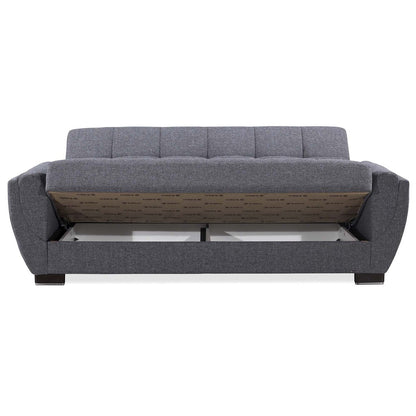 93" Gray Chenille Convertible Futon Sleeper Sofa And Toss Pillows With Storage