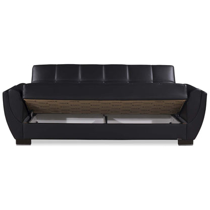 93" Black Faux Leather Convertible Futon Sleeper Sofa And Toss Pillows With Storage