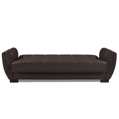 93" Brown Faux Leather Convertible Futon Sleeper Sofa And Toss Pillows With Storage