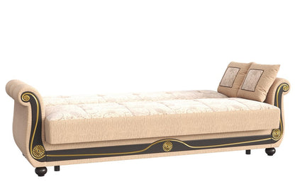 95" Beige Chenille Convertible Futon Sleeper Sofa And Toss Pillows With Storage