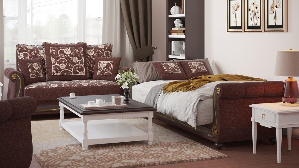 95" Brown Chenille Convertible Futon Sleeper Sofa And Toss Pillows With Storage