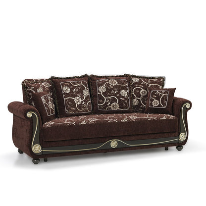 95" Brown Chenille Convertible Futon Sleeper Sofa And Toss Pillows With Storage