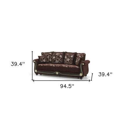 95" Brown Chenille Convertible Futon Sleeper Sofa And Toss Pillows With Storage