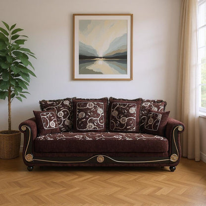 95" Brown Chenille Convertible Futon Sleeper Sofa And Toss Pillows With Storage