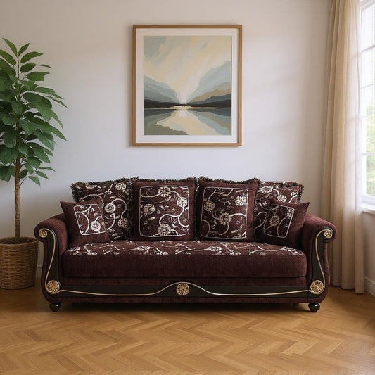 95" Brown Chenille Convertible Futon Sleeper Sofa And Toss Pillows With Storage