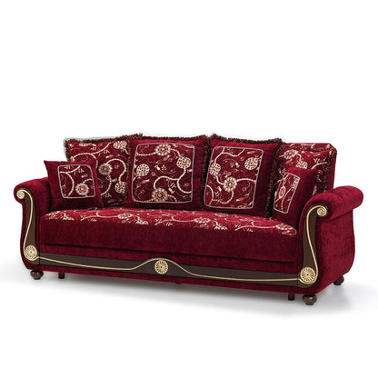 95" Burgundy Chenille Convertible Futon Sleeper Sofa And Toss Pillows With Storage
