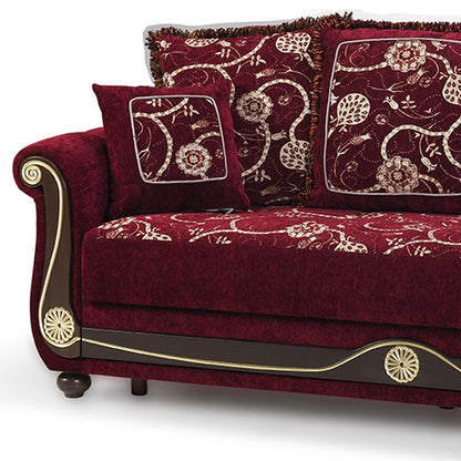 95" Burgundy Chenille Convertible Futon Sleeper Sofa And Toss Pillows With Storage