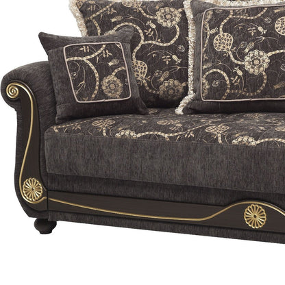 95" Gray Chenille Convertible Futon Sleeper Sofa And Toss Pillows With Storage