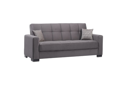 87" Gray Microfiber Convertible Futon Sleeper Sofa And Toss Pillows With Storage