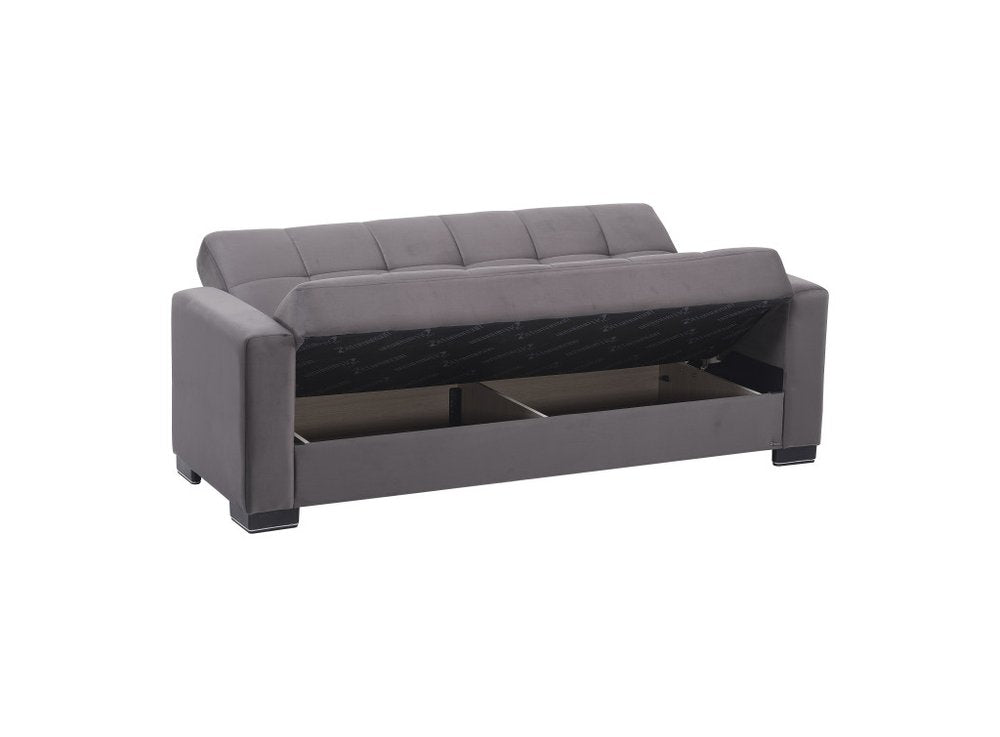 87" Gray Microfiber Convertible Futon Sleeper Sofa And Toss Pillows With Storage