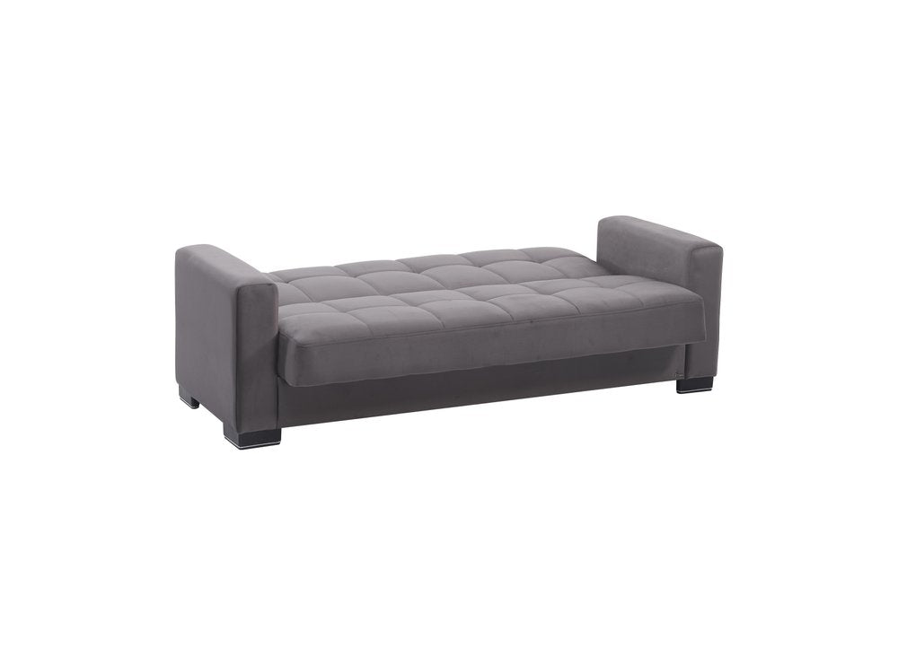 87" Gray Microfiber Convertible Futon Sleeper Sofa And Toss Pillows With Storage